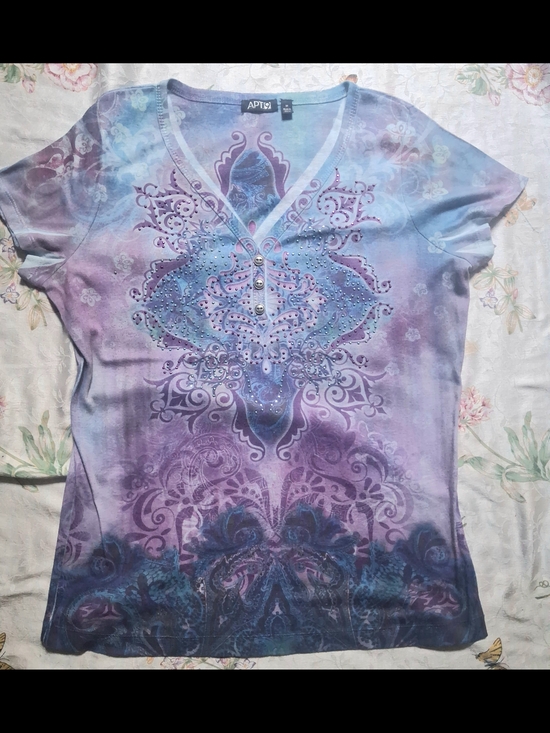 Apt. 9 Tops - Apt. 9 Lavender to Indigo Ombre V-Neck Embellished Women's Top